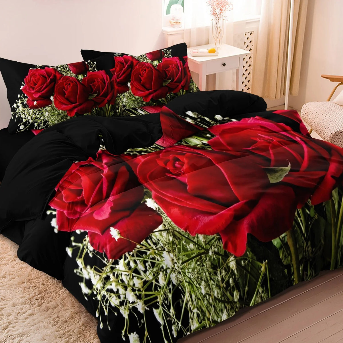 parure de lit roses rouges romantique pratique
